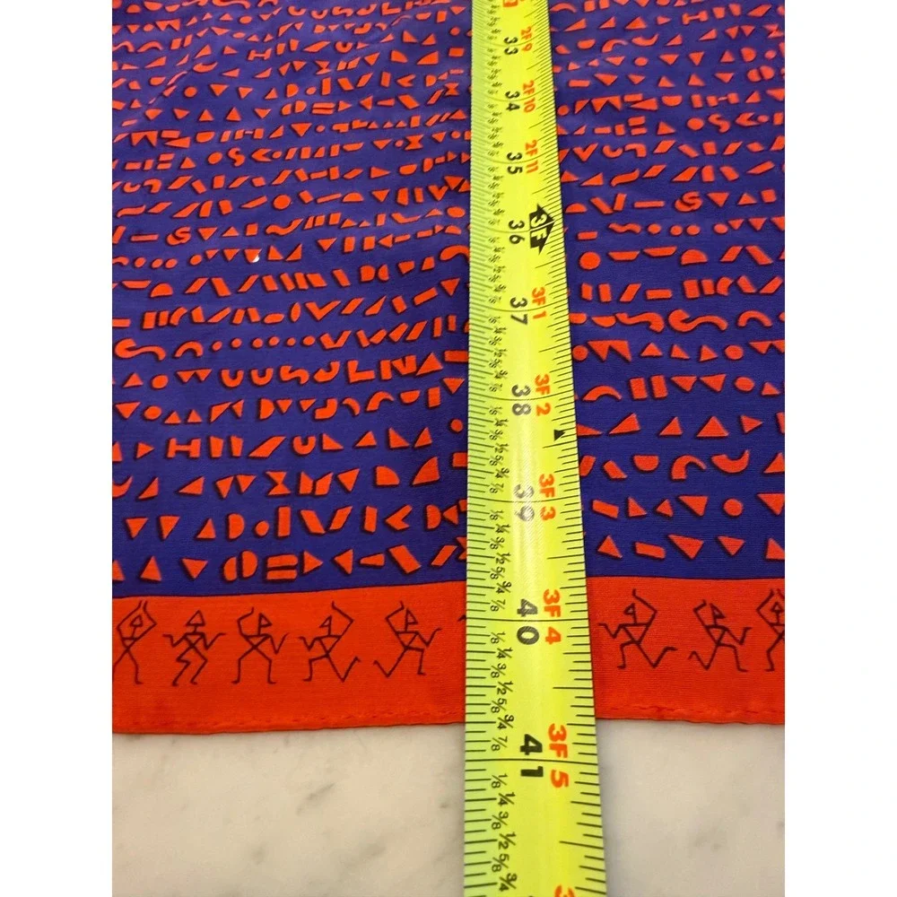 Vintage Carol Horn Silk Oblong‎ Scarf Purple Orange Geometric Stick Figure 15x41